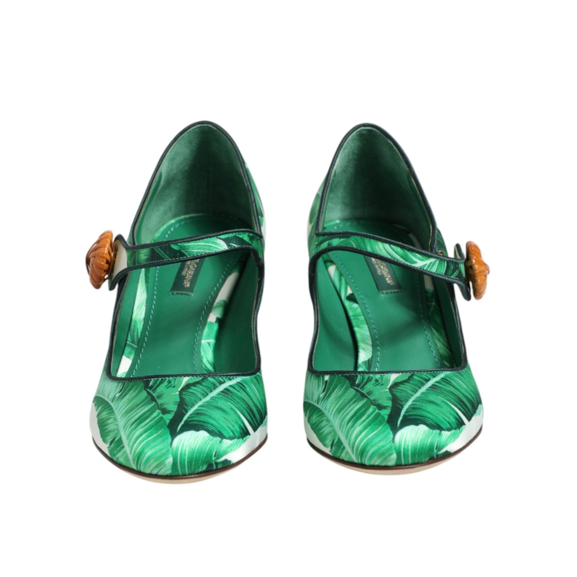 Dolce & Gabbana Green Silk MARY JANES Leaf Sandals Shoes