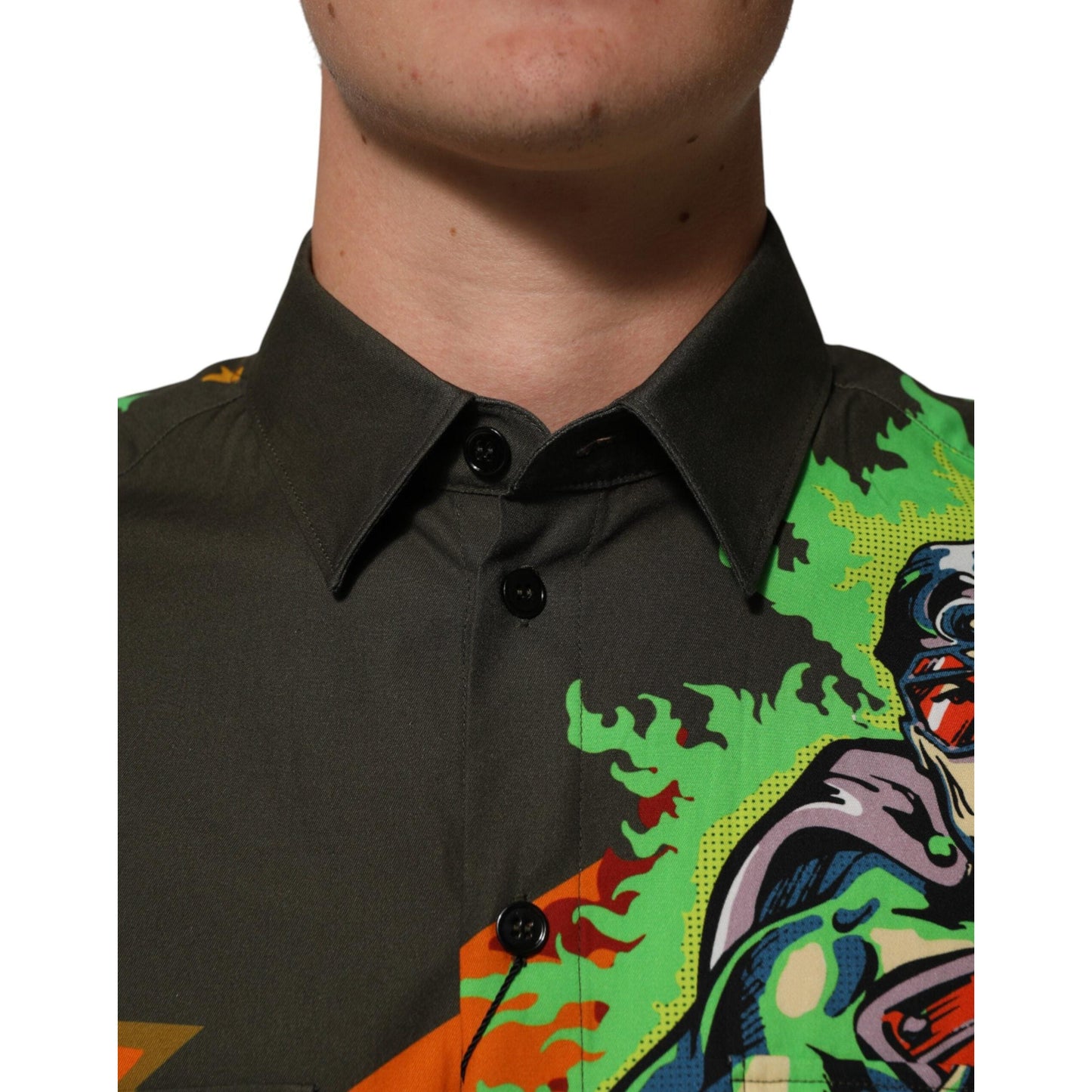 Dolce & Gabbana Green Superhero Print Button Down Shirt