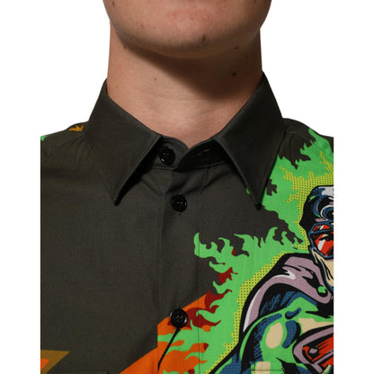 Dolce & Gabbana Green Superhero Print Button Down Shirt