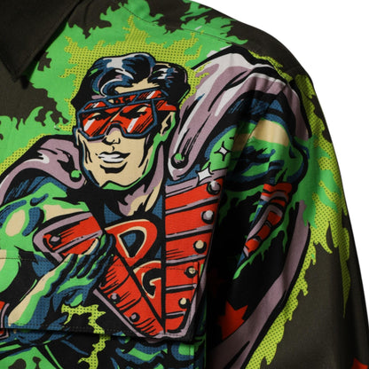Dolce & Gabbana Green Superhero Print Button Down Shirt