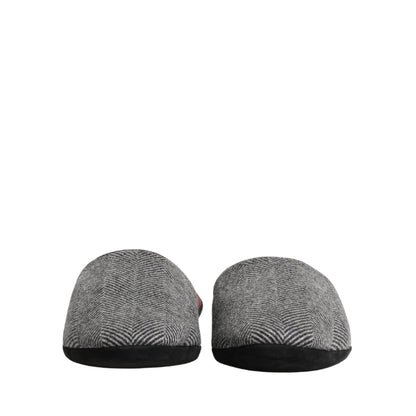 Dolce & Gabbana Grey Herringbone Cashmere Red Slippers Shoes