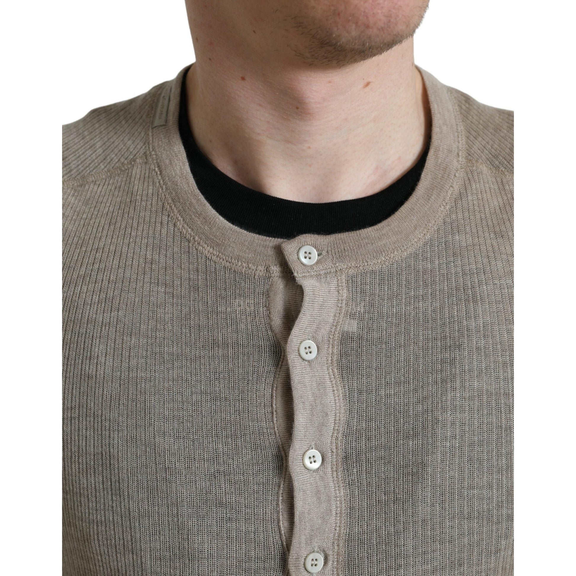 Dolce & Gabbana Henley Pullover Beige Cashmere Sweater