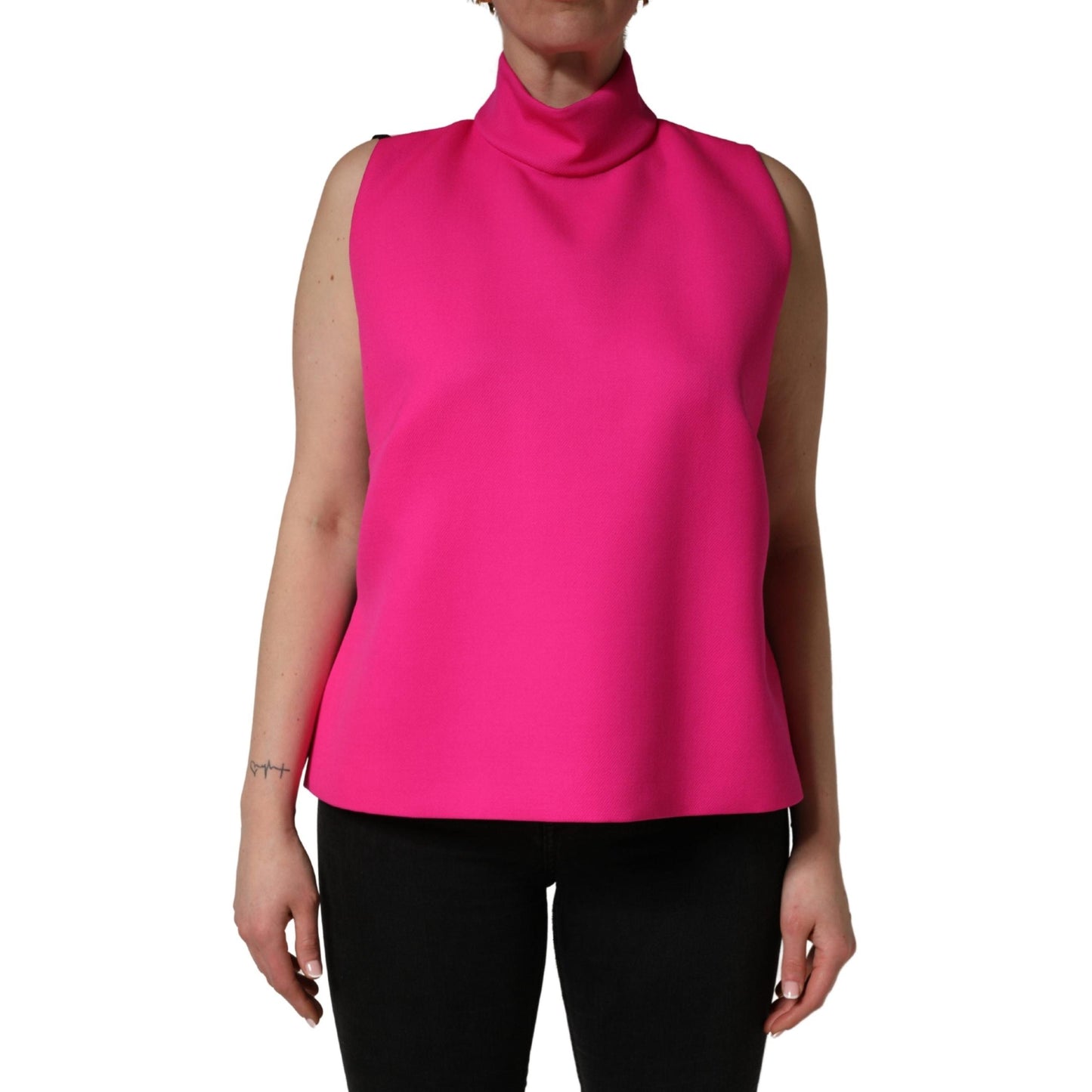 Dolce & Gabbana Hot Pink Wool Backless Sleeveless Tank Top