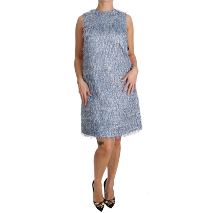 Dolce & Gabbana Light Blue Fringe Shift Gown Dress