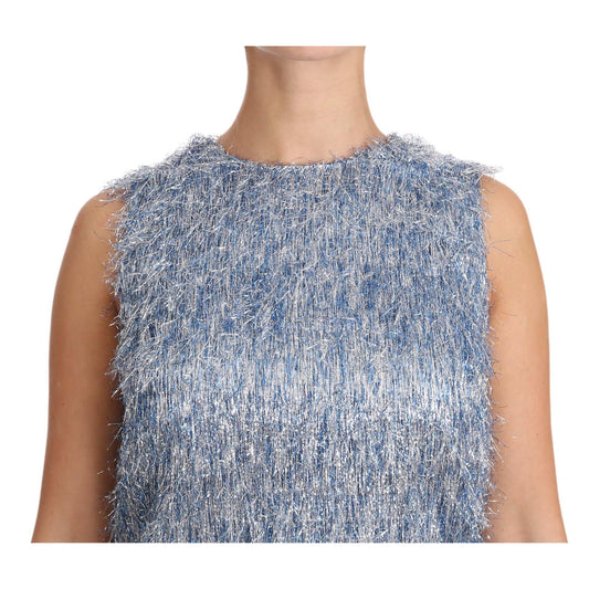 Dolce & Gabbana Light Blue Fringe Shift Gown Dress