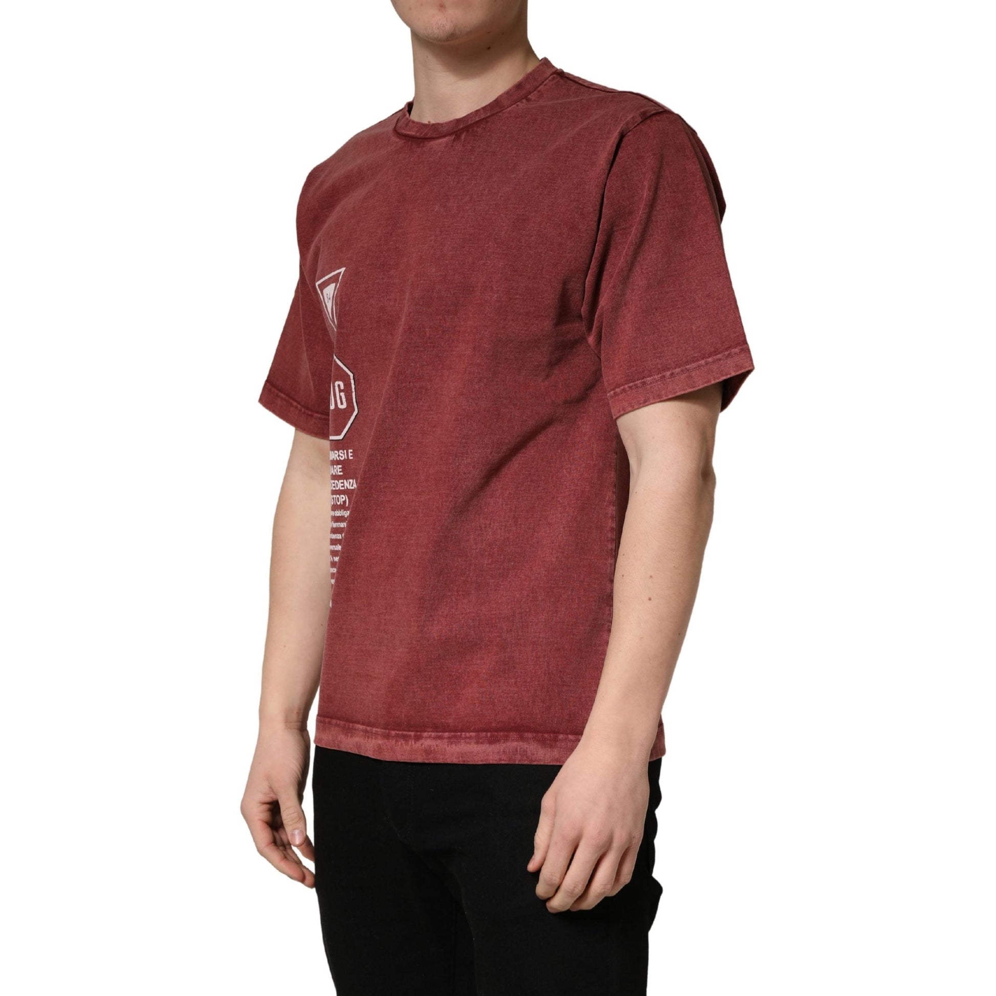 Dolce & Gabbana Maroon Print Round Neck Short Sleeve T-shirt