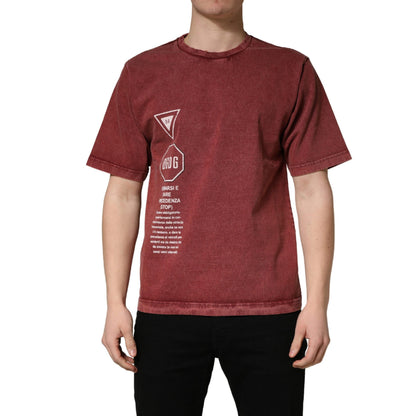 Dolce & Gabbana Maroon Print Round Neck Short Sleeve T-shirt