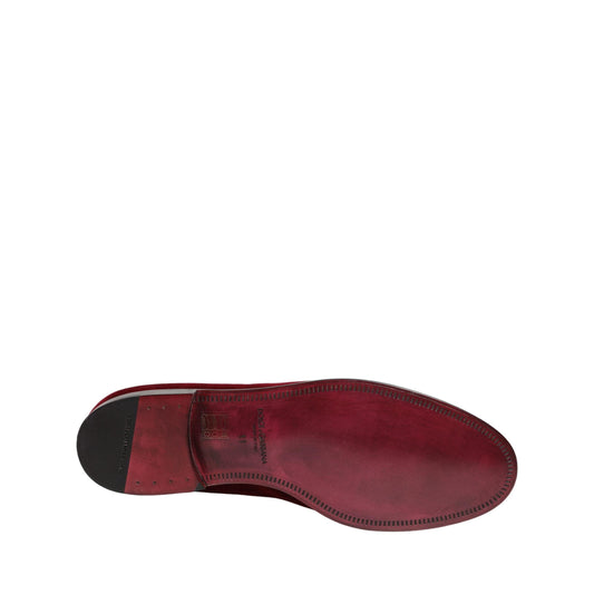 Dolce & Gabbana Maroon Velvet Slip On Men Dress Loafers Shoes