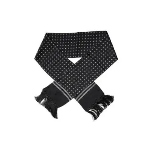 Dolce & Gabbana Men Sort Scarf 100 Silk Logo Print Fringes Casual Shaw