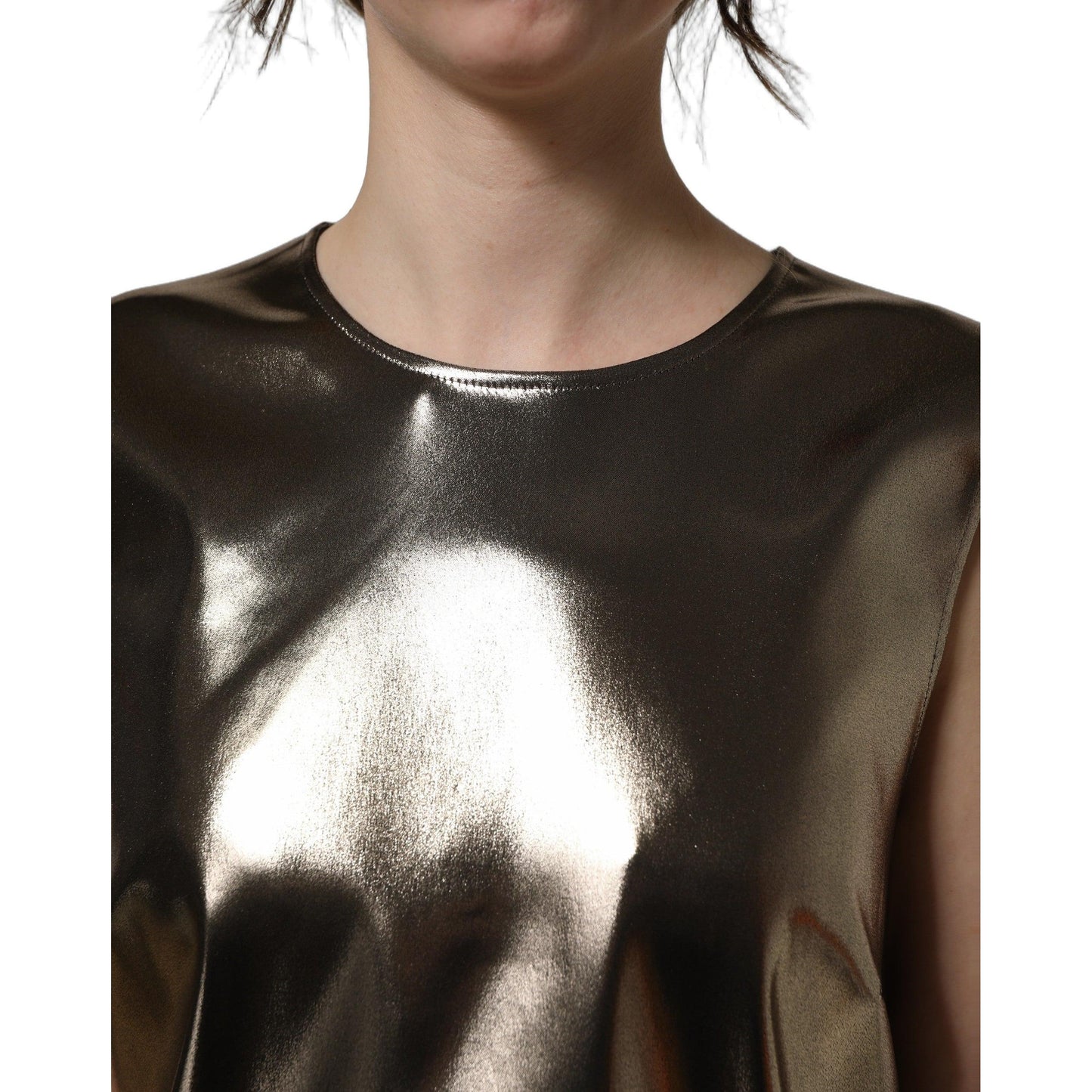 Dolce & Gabbana Metallic Bronze Roundneck SleevelessTank Top