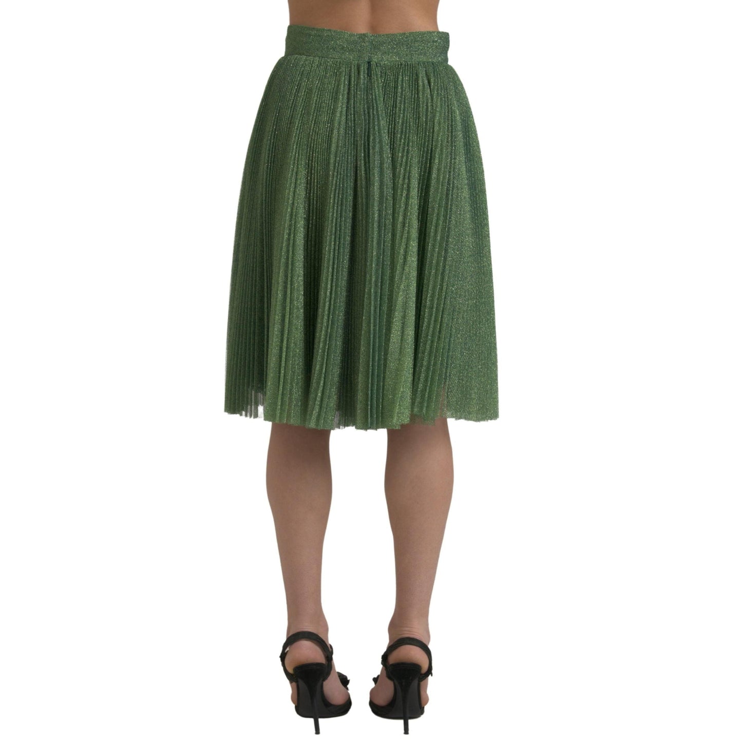 Dolce & Gabbana Metallic Green High Waist A-line Pleated Skirt