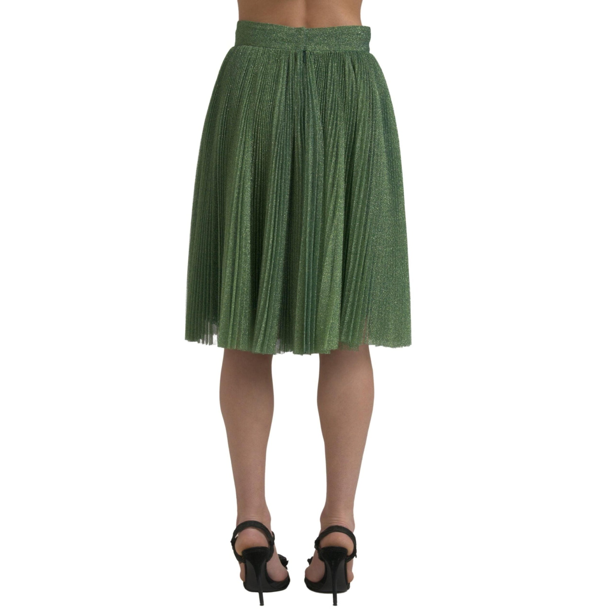 Dolce & Gabbana Metallic Green High Waist A-line Pleated Skirt
