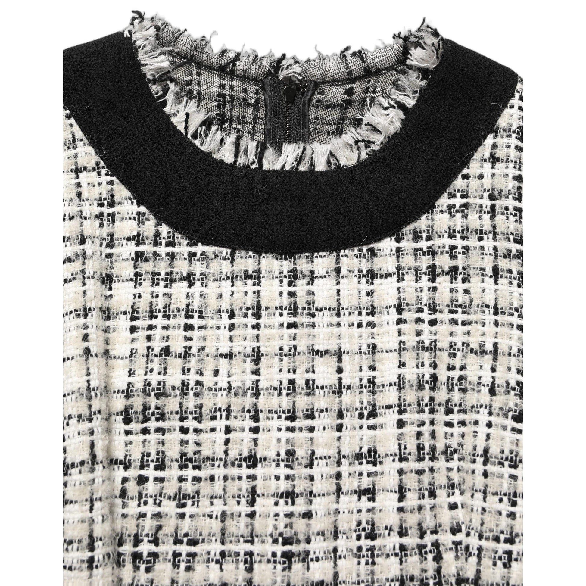 Dolce & Gabbana Multicolor Bouclé Tweed Frayed Trim Midi Dress