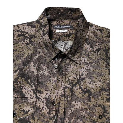 Dolce & Gabbana Multicolor Camouflage Button Down GOLD Shirt