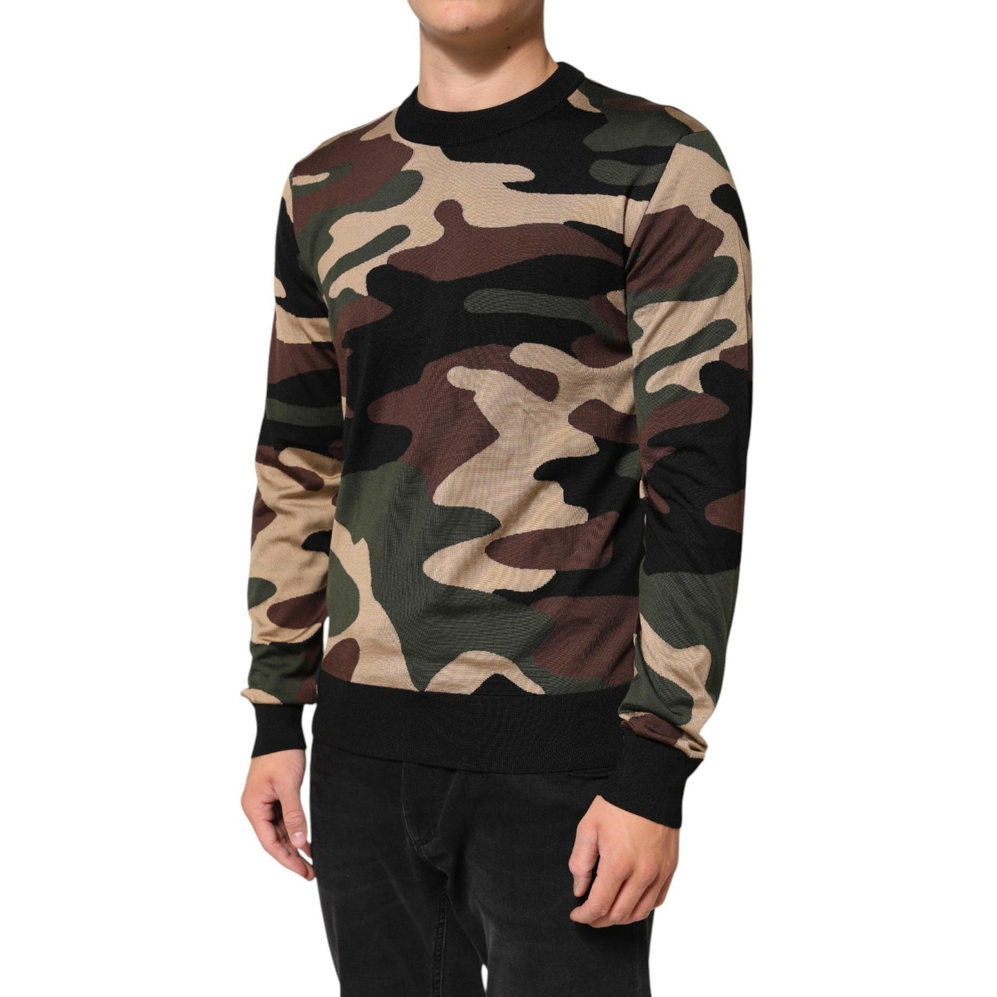 Dolce & Gabbana Multicolor Camouflage Crew Neck Men Pullover Sweater