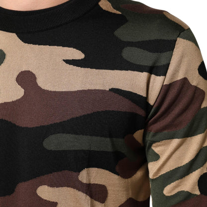 Dolce & Gabbana Multicolor Camouflage Crew Neck Men Pullover Sweater