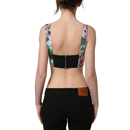 Dolce & Gabbana Multicolor Floral Cropped Bustier Tank Top