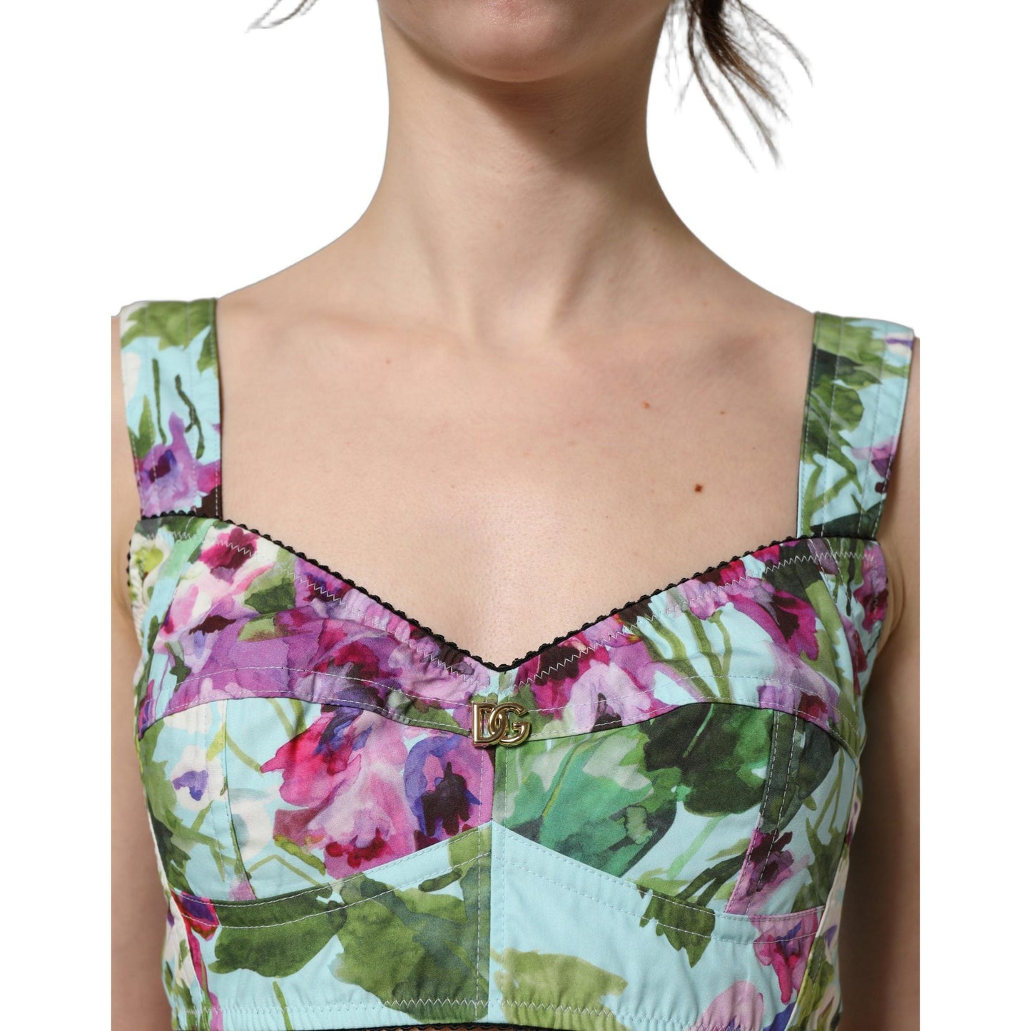 Dolce & Gabbana Multicolor Floral Cropped Bustier Tank Top