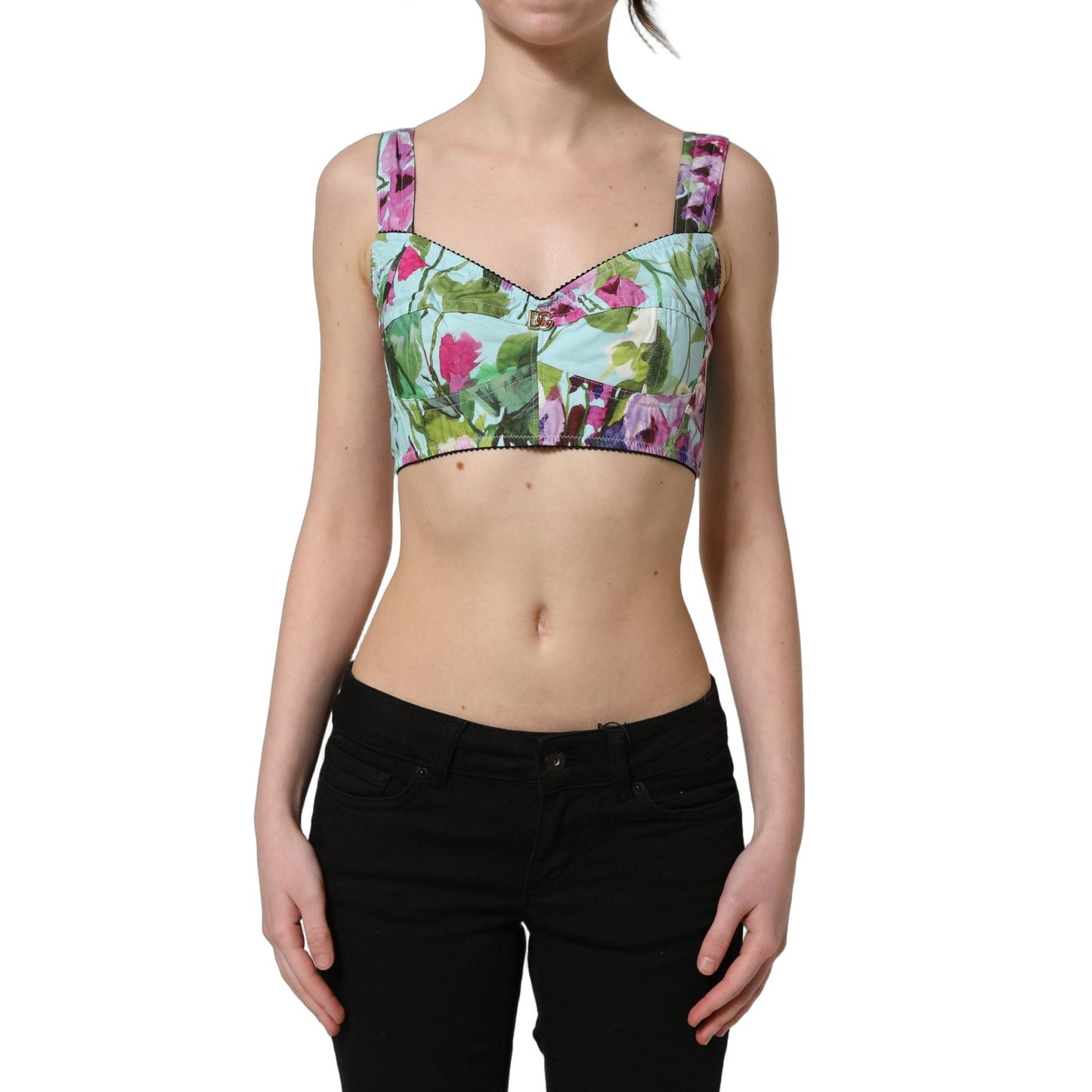 Dolce & Gabbana Multicolor Floral Cropped Bustier Tank Top