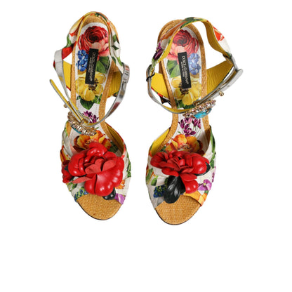 Dolce & Gabbana Multicolor Floral Crystal Embellished Sandals Shoes