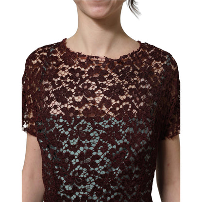 Dolce & Gabbana Multicolor Floral Lace Taffeta Pleated Midi Dress