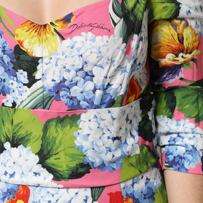 Dolce & Gabbana Multicolor Floral Pleated Sheath Midi Dress