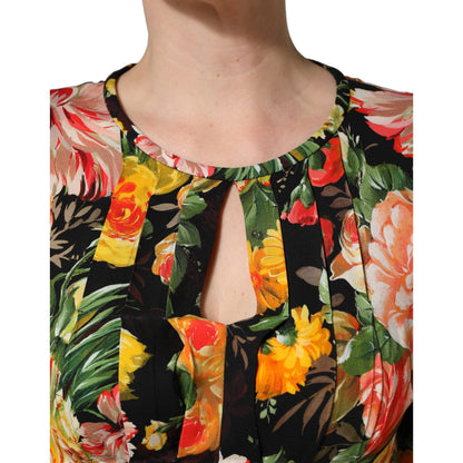 Dolce & Gabbana Multicolor Floral Print LongSleeve Midi Dress