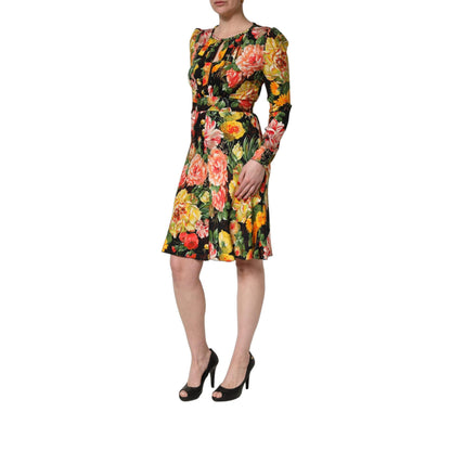 Dolce & Gabbana Multicolor Floral Print LongSleeve Midi Dress