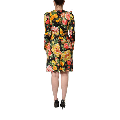 Dolce & Gabbana Multicolor Floral Print LongSleeve Midi Dress