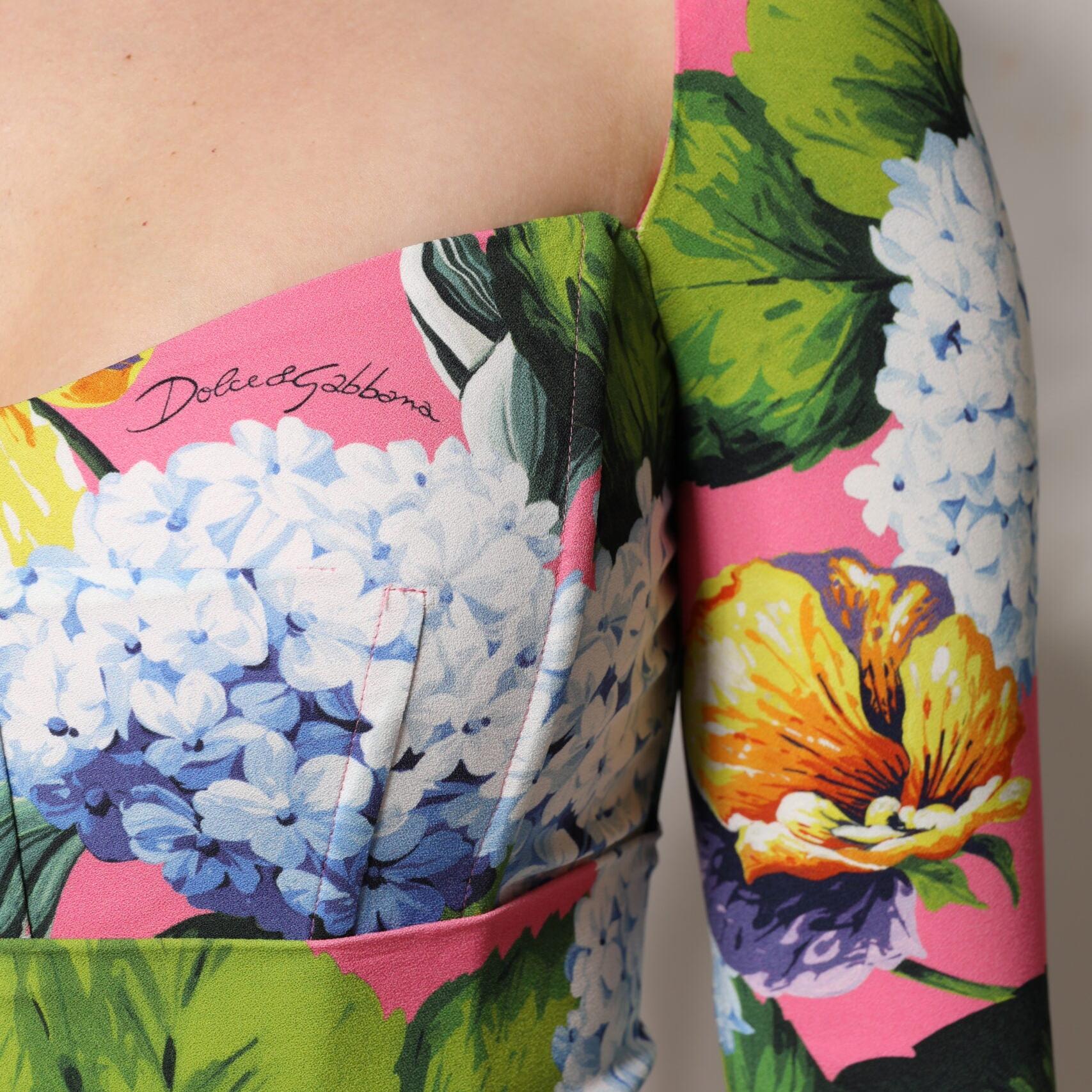 Dolce & Gabbana Multicolor Floral Side Slit Midi Dress