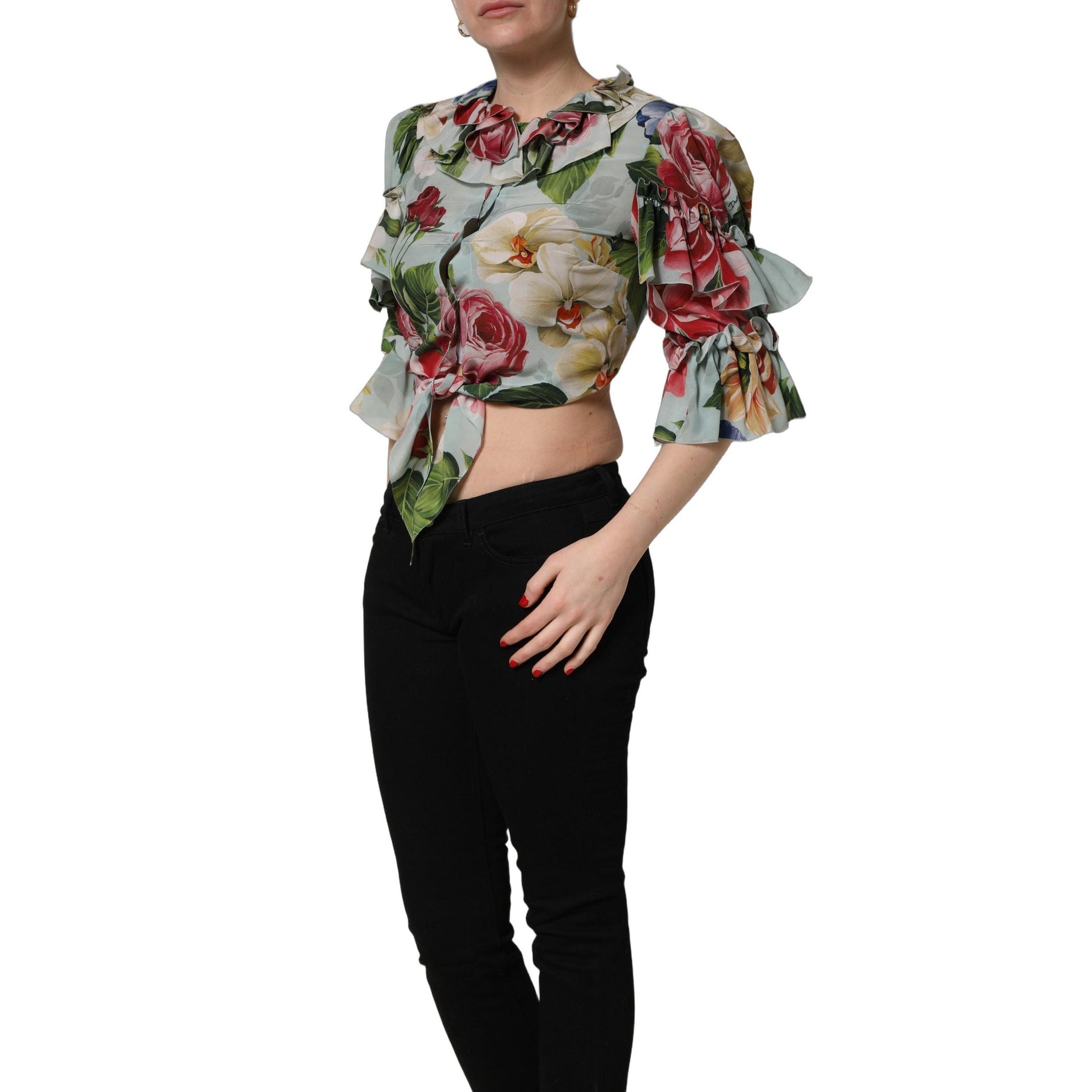 Dolce & Gabbana Multicolor Floral Silk Cropped Shirt Top