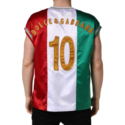 Dolce & Gabbana Multicolor Italia DG Logo Satin Tank T-shirt