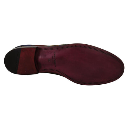 Dolce & Gabbana Multicolor Jacquard Crown Slippers Loafers Shoes