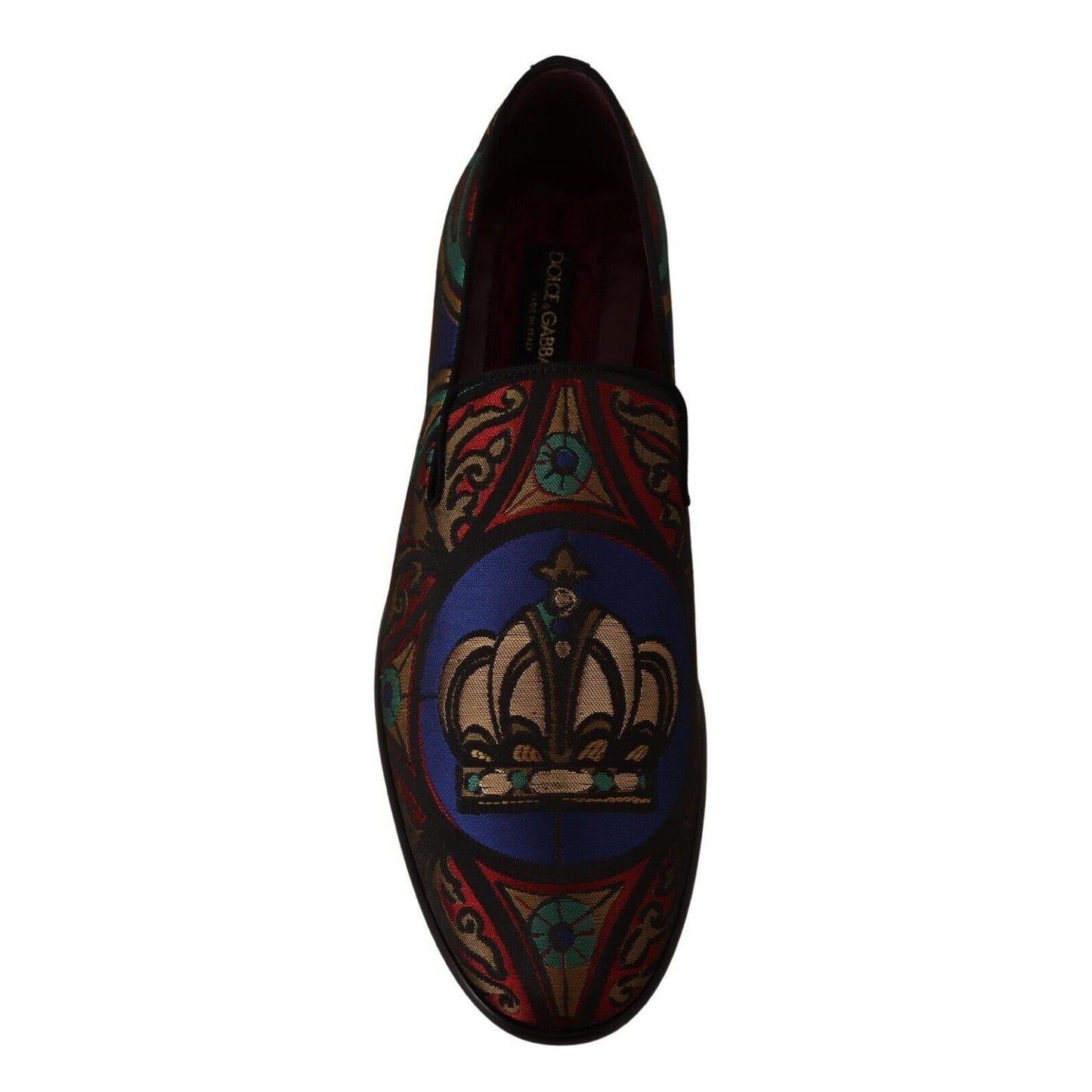 Dolce & Gabbana Multicolor Jacquard Crown Slippers Loafers Shoes