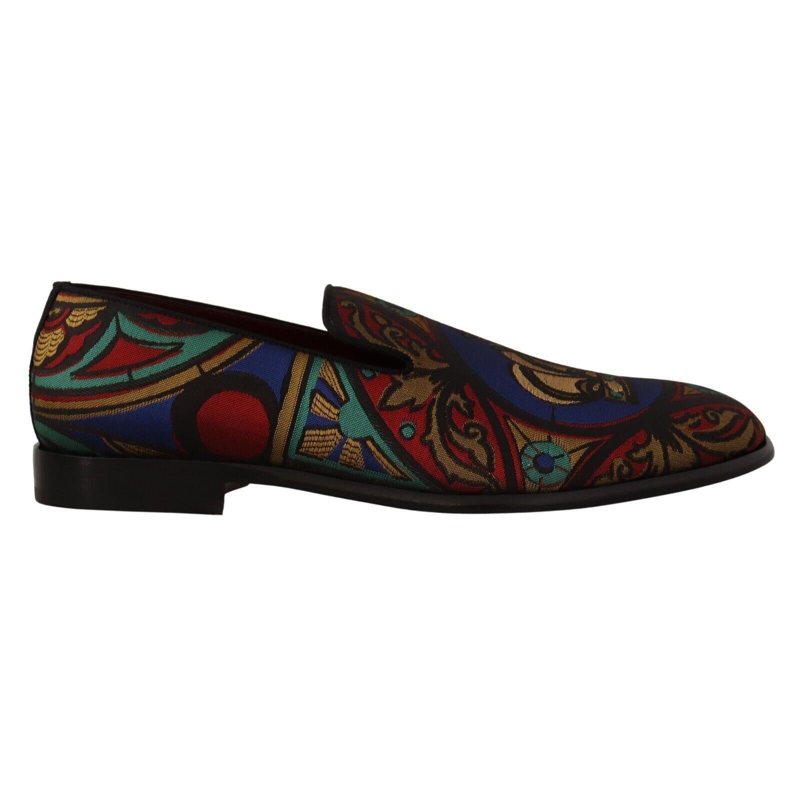 Dolce & Gabbana Multicolor Jacquard Crown Slippers Loafers Shoes