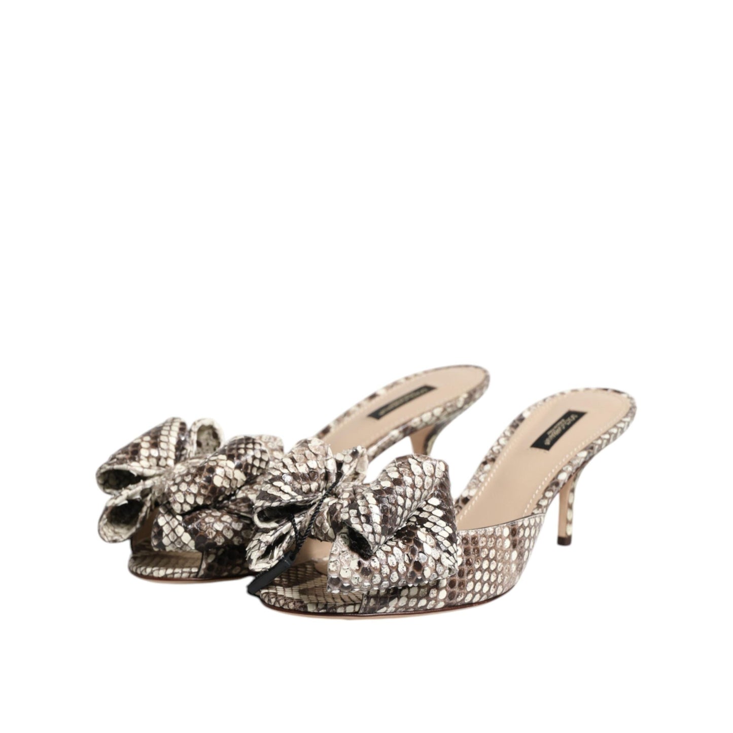 Dolce & Gabbana Multicolor Keira Bow Leather Peep Toe Mules Shoes