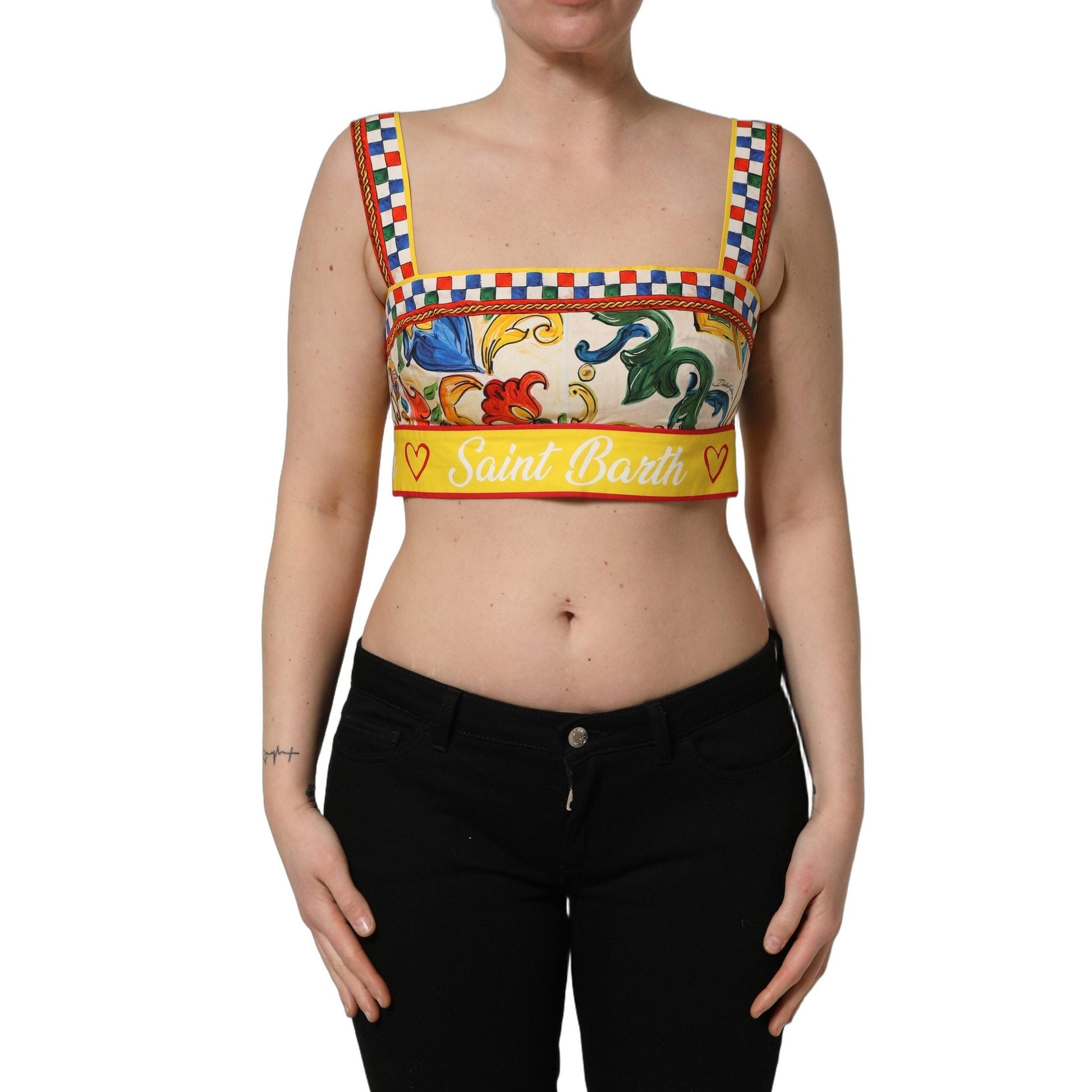 Dolce & Gabbana Multicolor Majolica Print Cotton Crop Top