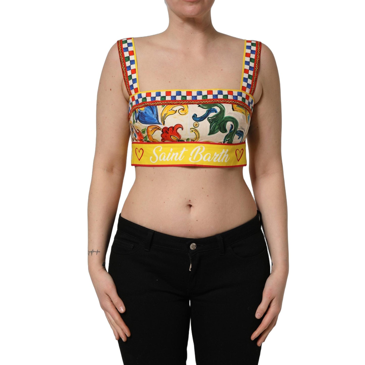 Dolce & Gabbana Multicolor Majolica Print Cotton Crop Top