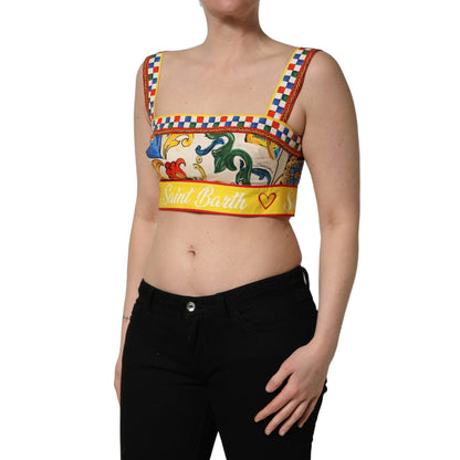 Dolce & Gabbana Multicolor Majolica Print Cotton Crop Top