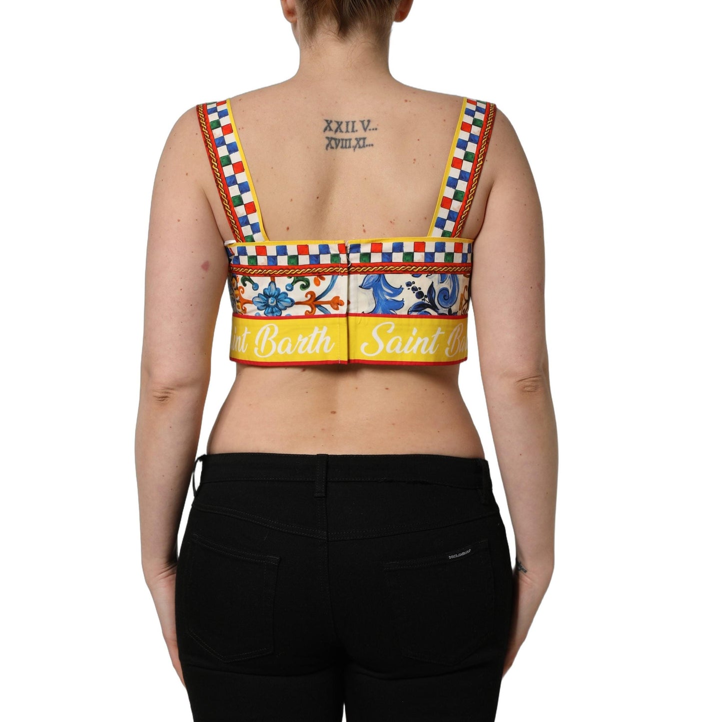 Dolce & Gabbana Multicolor Majolica Print Cotton Crop Top