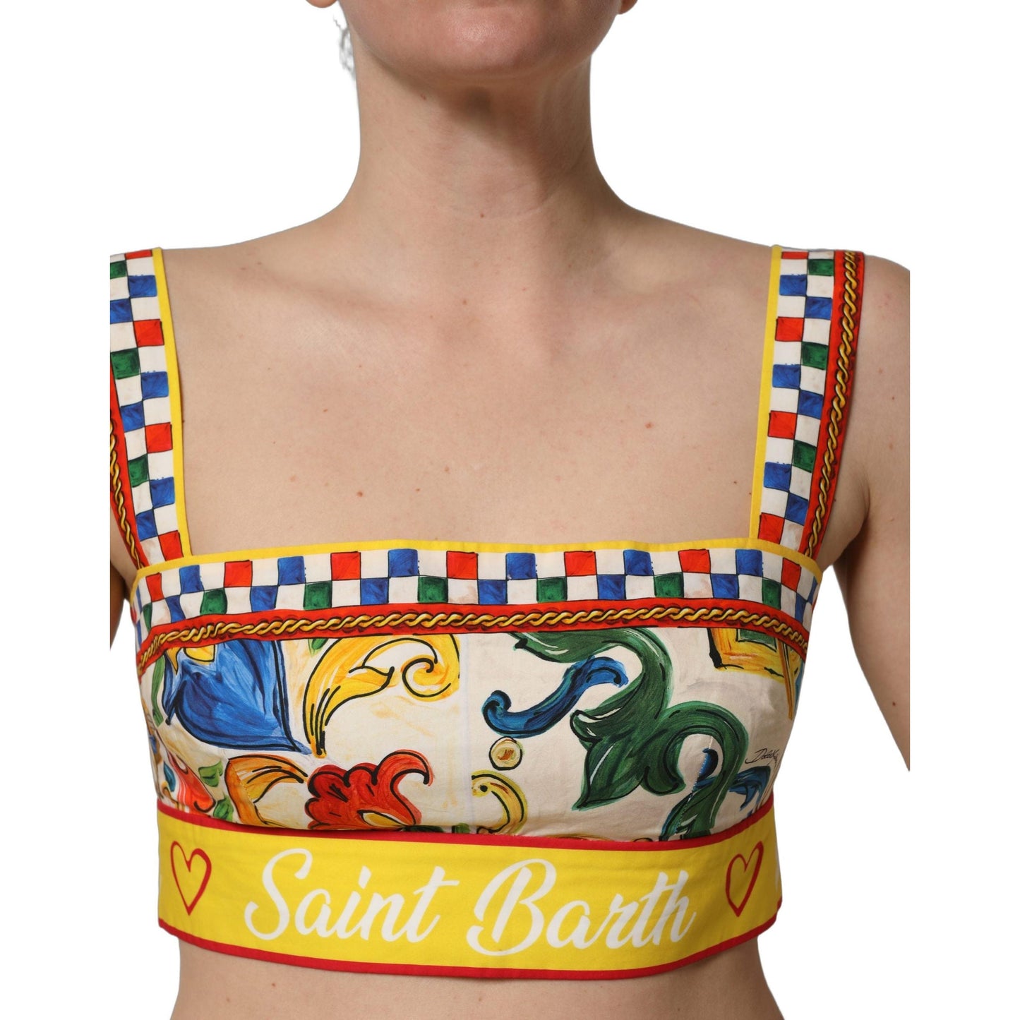 Dolce & Gabbana Multicolor Majolica Print Cotton Crop Top