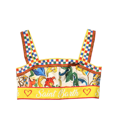 Dolce & Gabbana Multicolor Majolica Print Cotton Crop Top
