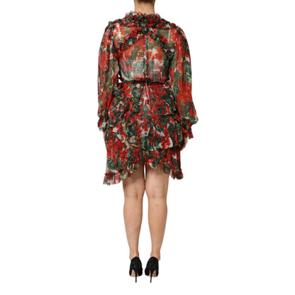 Dolce & Gabbana Multicolor Ruffle Floral Long Sleeves Dress