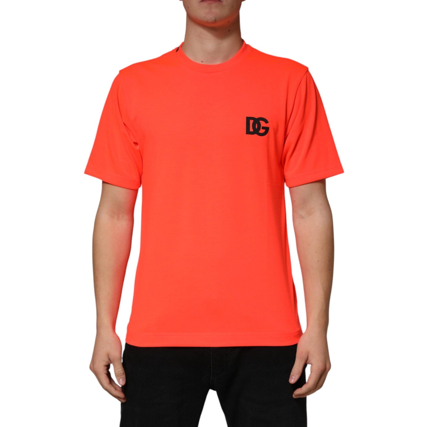 Dolce & Gabbana Neon Orange Polyester Crew Neck Men T-shirt