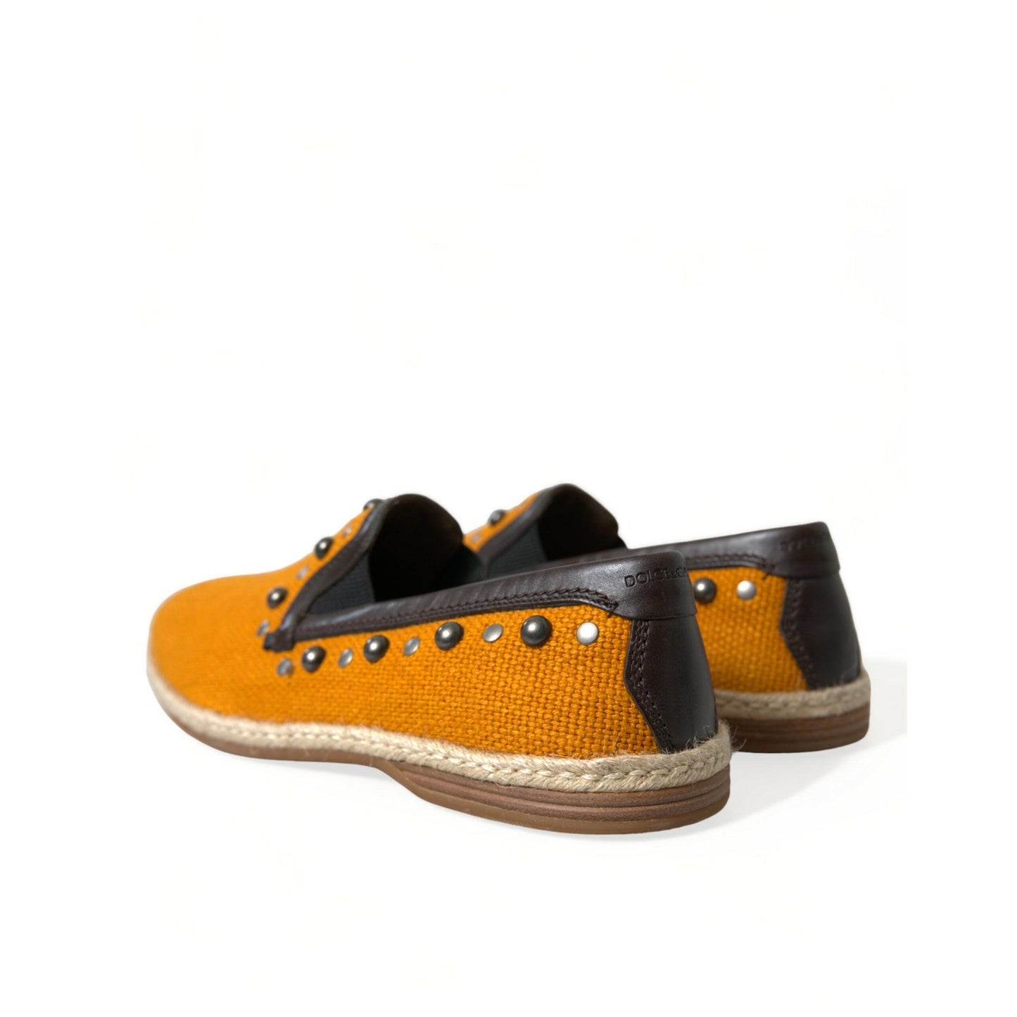 Dolce & Gabbana Orange Linen Leather Studded Loafers Shoes