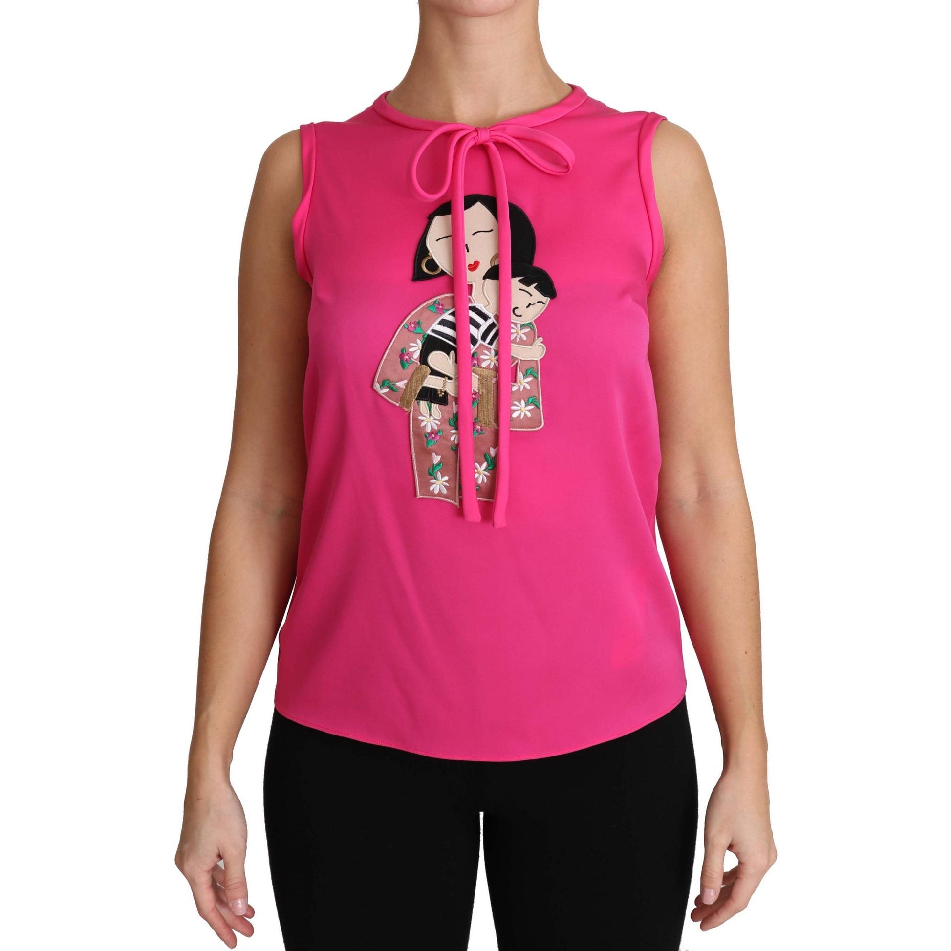 Dolce & Gabbana Pink Family Silk Tank Mama Blouse Top Shirt
