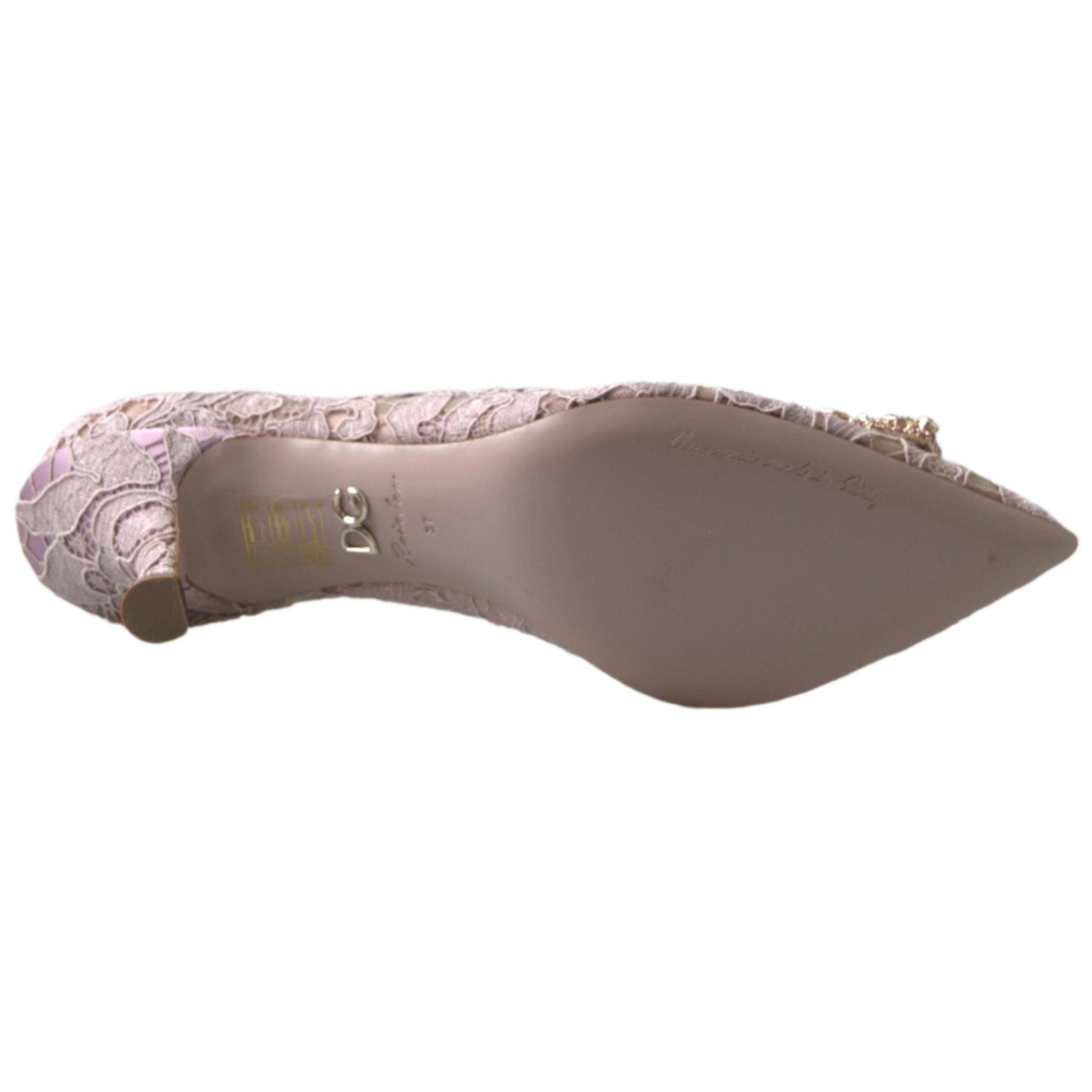 Dolce & Gabbana Pink Floral Lace DG Crystal Pumps Shoes