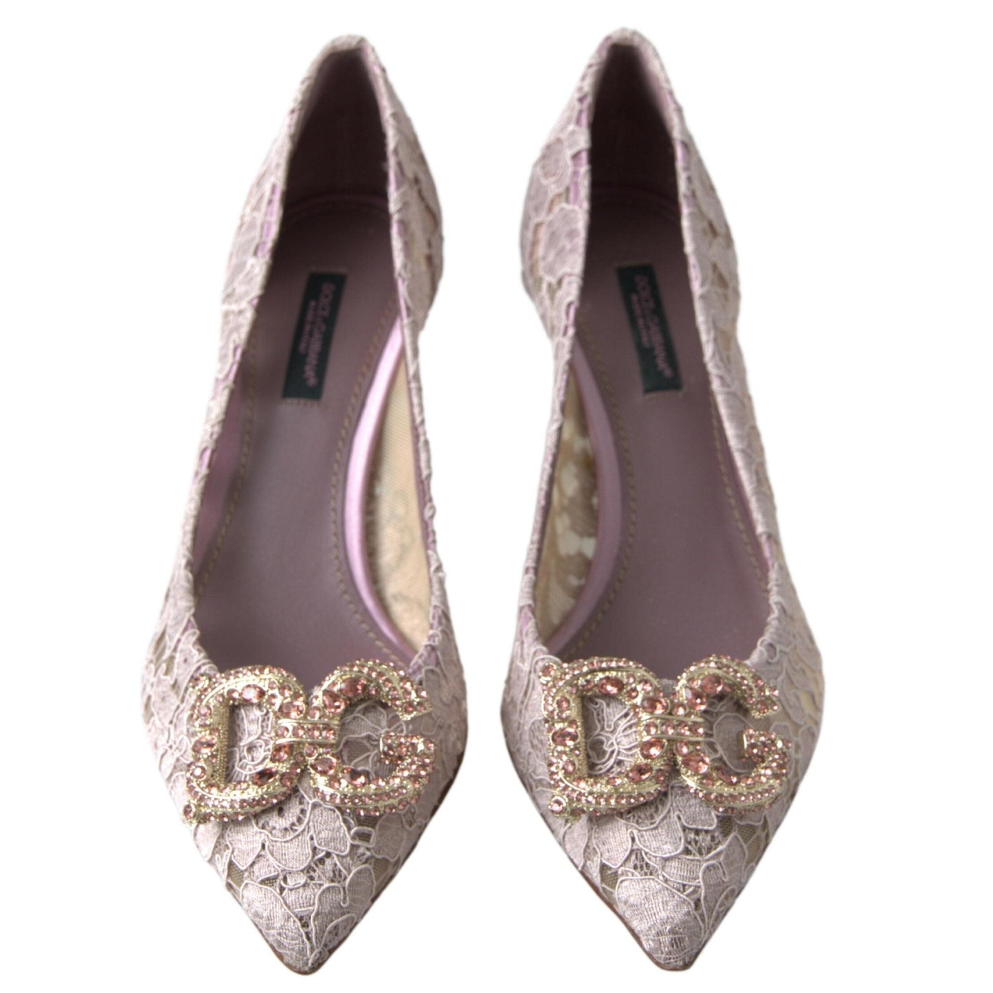 Dolce & Gabbana Pink Floral Lace DG Crystal Pumps Shoes