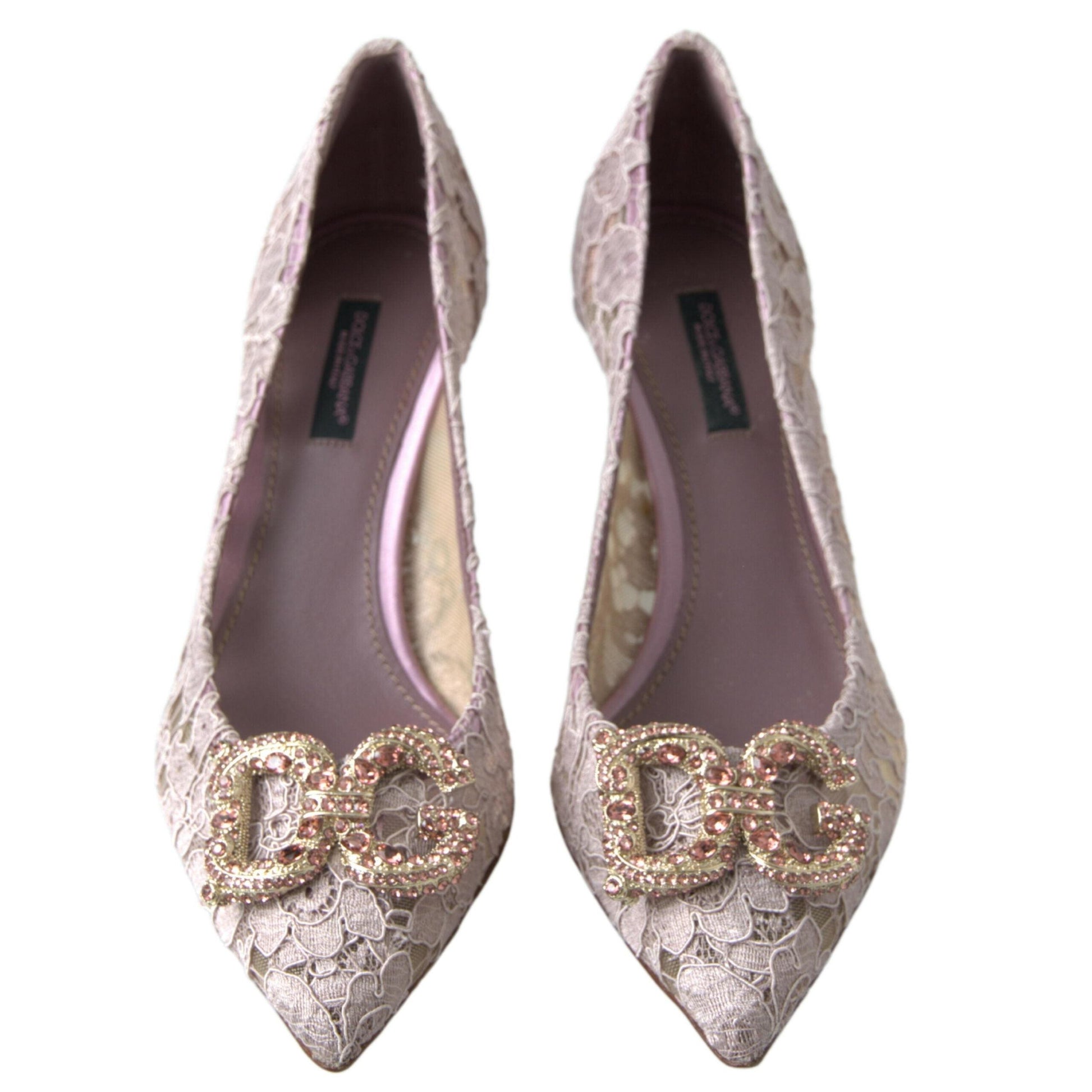 Dolce & Gabbana Pink Floral Lace DG Crystal Pumps Shoes