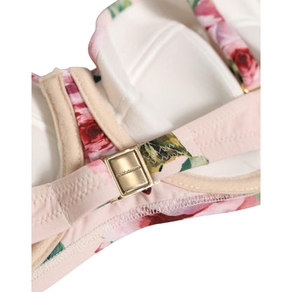 Dolce & Gabbana Pink Floral Print Underwire Beachwear Bikini Top